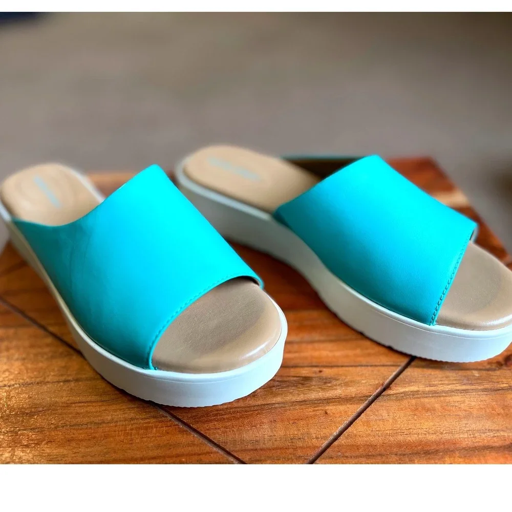 Martha Stewart Easy Spirit Francey Platform Slide Sandals Medium Blue 6M
